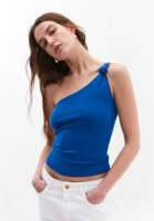 Women Blue Twisted One-Shoulder Tank