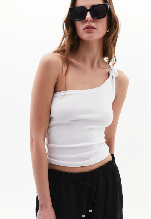 Beyaz Burgulu Tek Omuz Atlet