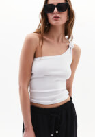 Women White Twisted One-Shoulder Tank