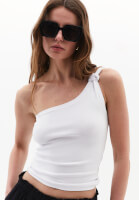 Women White Twisted One-Shoulder Tank