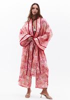 Bayan Çok Renkli Bağlama Detaylı Oversize Kimono