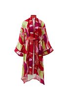 Bayan Çok Renkli Bağlama Detaylı Oversize Kimono