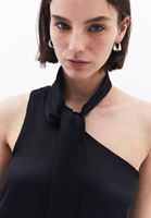 Bayan Siyah Yaka Detaylı Saten Elbise