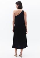 Bayan Siyah Yaka Detaylı Saten Elbise