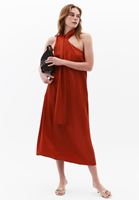 Bayan Kırmızı Yaka Detaylı Saten Elbise