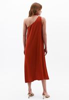 Bayan Kırmızı Yaka Detaylı Saten Elbise