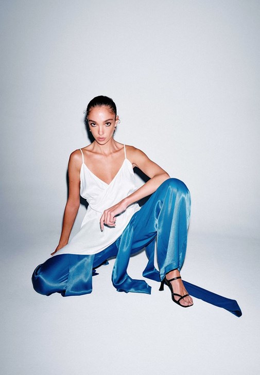 Yeşil Ultra Yüksek Bel Wide-Leg Saten Pantolon