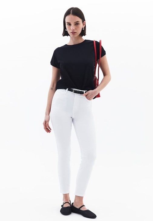 Beyaz Yüksek Bel Skinny-Fit Pantolon ( TENCEL™ )