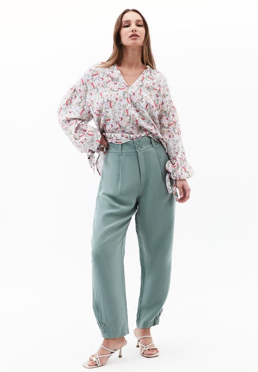 Yeşil Keten Karışımlı Balon Pantolon ( TENCEL™ )
