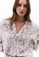 Bayan Çok Renkli Keten Karışımlı Oversize Bluz ( TENCEL™ )