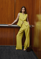 Bayan Yeşil Keten Karışımlı Wide-Leg Pantolon ( TENCEL™ )