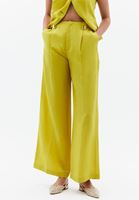 Bayan Yeşil Keten Karışımlı Wide-Leg Pantolon ( TENCEL™ )