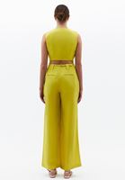 Bayan Yeşil Keten Karışımlı Wide-Leg Pantolon ( TENCEL™ )