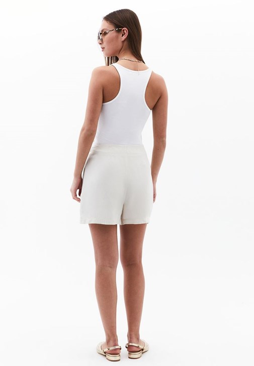 Keten Yüksek Bel Şort Etek ve Atlet Kombini