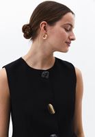 Bayan Siyah Keten Karışımlı Düğmeli Yelek ( TENCEL™ )