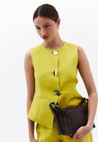 Bayan Yeşil Keten Karışımlı Düğmeli Yelek ( TENCEL™ )