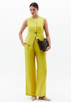 Bayan Yeşil Keten Karışımlı Düğmeli Yelek ( TENCEL™ )