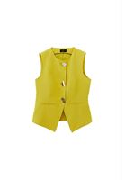 Bayan Yeşil Keten Karışımlı Düğmeli Yelek ( TENCEL™ )