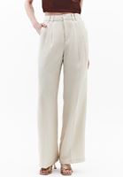 Bayan Krem Keten Karışımlı Wide-Leg Pantolon ( TENCEL™ )