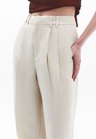Bayan Krem Keten Karışımlı Wide-Leg Pantolon ( TENCEL™ )
