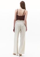 Bayan Krem Keten Karışımlı Wide-Leg Pantolon ( TENCEL™ )