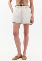 Women Cream Linen-Blend High-Waisted Shorts (Tencel)