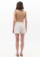 Women Cream Linen-Blend High-Waisted Shorts (Tencel)