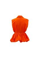 Bayan Turuncu Keten Karışımlı Pileli Gömlek ( TENCEL™ )