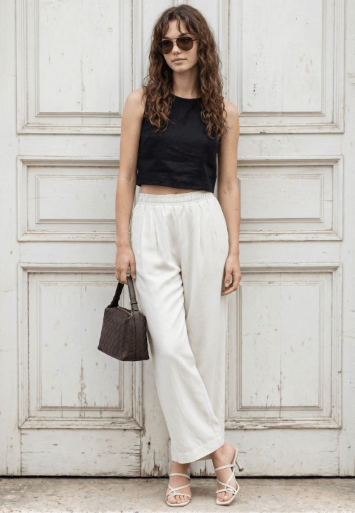 Bej Keten Karışımlı Straight-Fit Pantolon ( TENCEL™ )