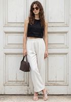 Bayan Bej Keten Karışımlı Straight-Fit Pantolon ( TENCEL™ )