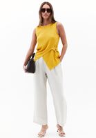 Bayan Bej Keten Karışımlı Straight-Fit Pantolon ( TENCEL™ )