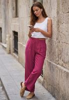 Bayan Pembe Keten Karışımlı Straight-Fit Pantolon ( TENCEL™ )