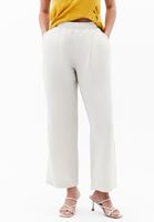 Bayan Bej Keten Karışımlı Yüksek Bel Pantolon ( TENCEL™ )