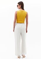 Bayan Bej Keten Karışımlı Yüksek Bel Pantolon ( TENCEL™ )