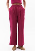 Bayan Pembe Keten Karışımlı Yüksek Bel Pantolon ( TENCEL™ )