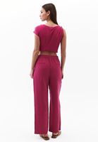 Bayan Pembe Keten Karışımlı Yüksek Bel Pantolon ( TENCEL™ )