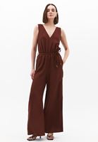 Bayan Kahverengi Keten Karışımlı Kemerli Tulum ( TENCEL™ )