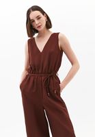 Bayan Kahverengi Keten Karışımlı Kemerli Tulum ( TENCEL™ )