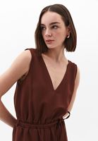 Bayan Kahverengi Keten Karışımlı Kemerli Tulum ( TENCEL™ )