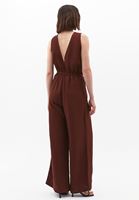 Bayan Kahverengi Keten Karışımlı Kemerli Tulum ( TENCEL™ )