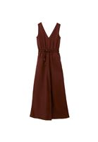 Bayan Kahverengi Keten Karışımlı Kemerli Tulum ( TENCEL™ )