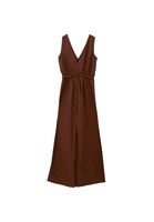 Bayan Kahverengi Keten Karışımlı Kemerli Tulum ( TENCEL™ )