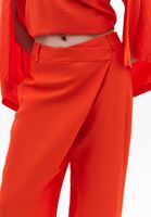 Women Orange Linen-Blend High-Waist Wide-Leg Pants