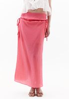 Bayan Pembe Orta Bel Kurdele Detaylı Uzun Etek ( TENCEL™ )