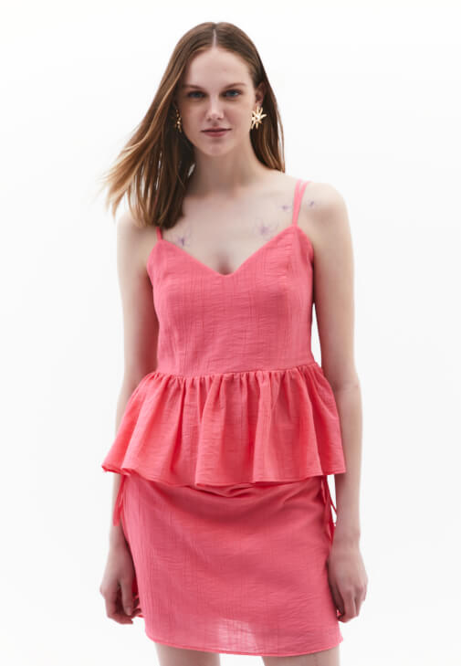 Pembe V Yaka Fırfırlı Bluz ( TENCEL™ )