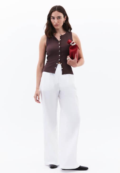 Beyaz Yüksek Bel Wide-Leg Pantolon ( TENCEL™ )