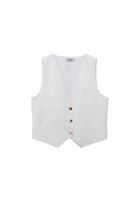 Bayan Beyaz Düğmeli Crop Yelek ( TENCEL™ )