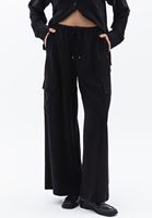 Bayan Siyah Orta Bel Wide-Leg Pantolon ( TENCEL )