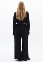Bayan Siyah Orta Bel Wide-Leg Pantolon ( TENCEL )