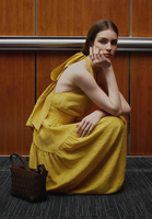 Bayan Sarı Bağlama Detaylı Uzun Elbise ( TENCEL™ )